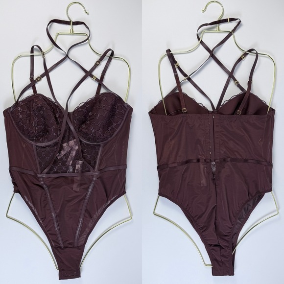 Victoria's Secret Other - Victoria's Secret  Very Sexy VS Logo Embroidery Faux-Leather Trim Teddy XXL NWT